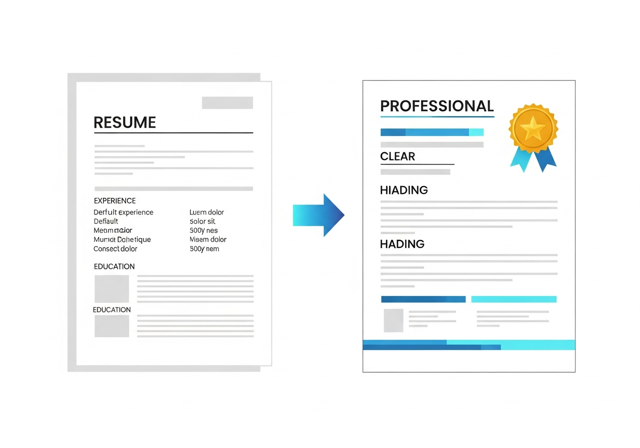 Resume transformation before and after showing basic resume becoming professional ATS-optimised resume for Indian job market