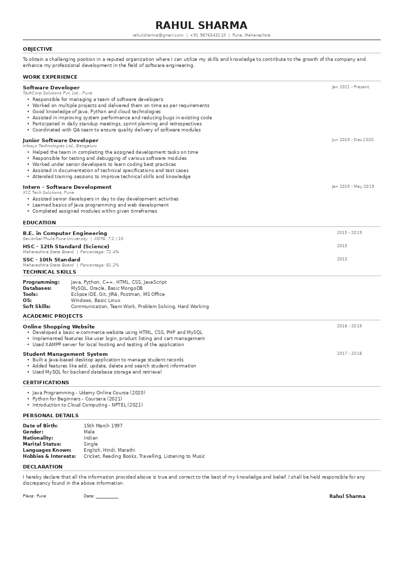 Generic resume before CVefy professional resume writing service India