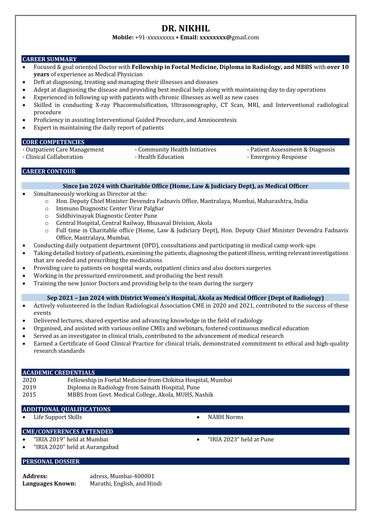 Doctor resume sample