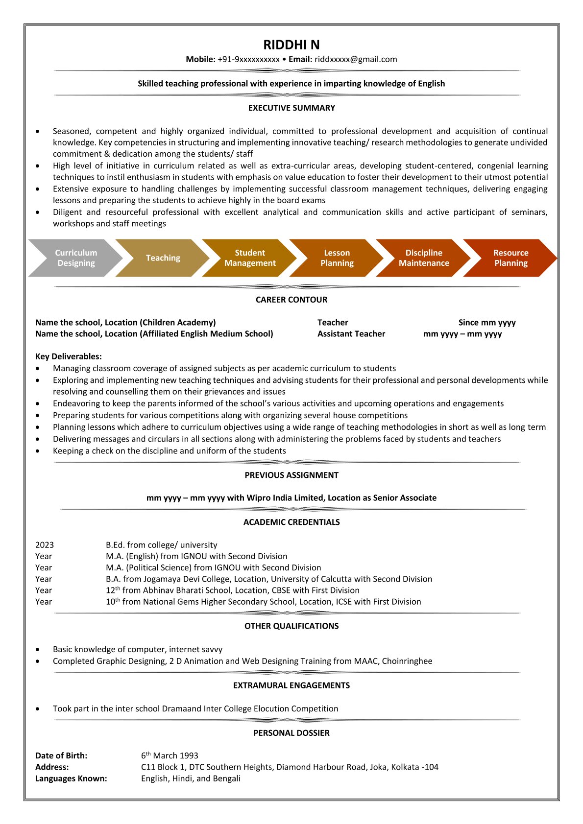 Teacher resume sample
